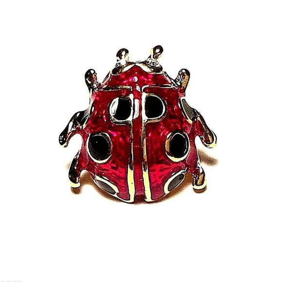 Vintage Ladybug Lapel Pin Tie Hat Tac Gold Plated Insect Red Black Enamel Bug - Picture 5 of 5